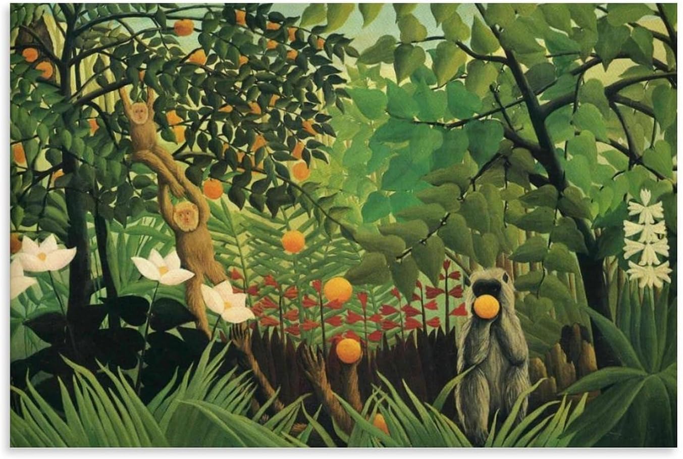 FFYunXia Henri Rousseau Prints Wall Art Paintings Poster Monkeys In The Jungle Painting On Canvas Wall Art Picture Print Living Room Walls Decor Homes Unframe 12x18inch(30x45cm)