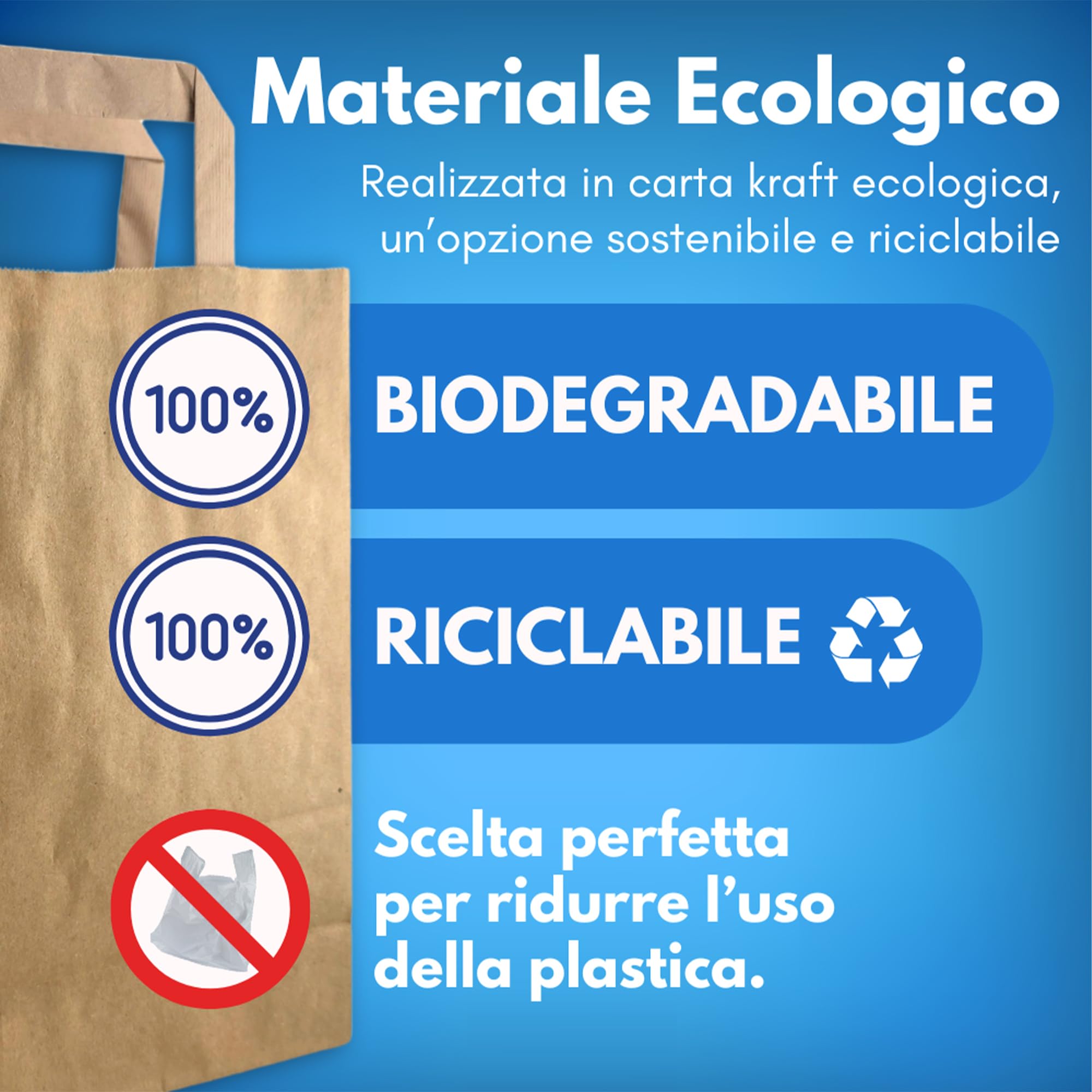 GM 50 Shopper Asporto in Carta 26+17x29h cm Avana Borse con Base Larga e Manici per Cibo Bevande Take Away