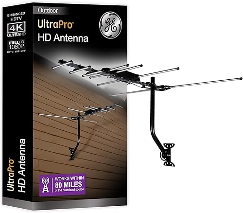 GE Antena de TV digital HD para exteriores, antena OTA HDTV de largo alcance, diseño estilo Yagi, compatible con 4K 1080P HD Smart TV VHF UHF,