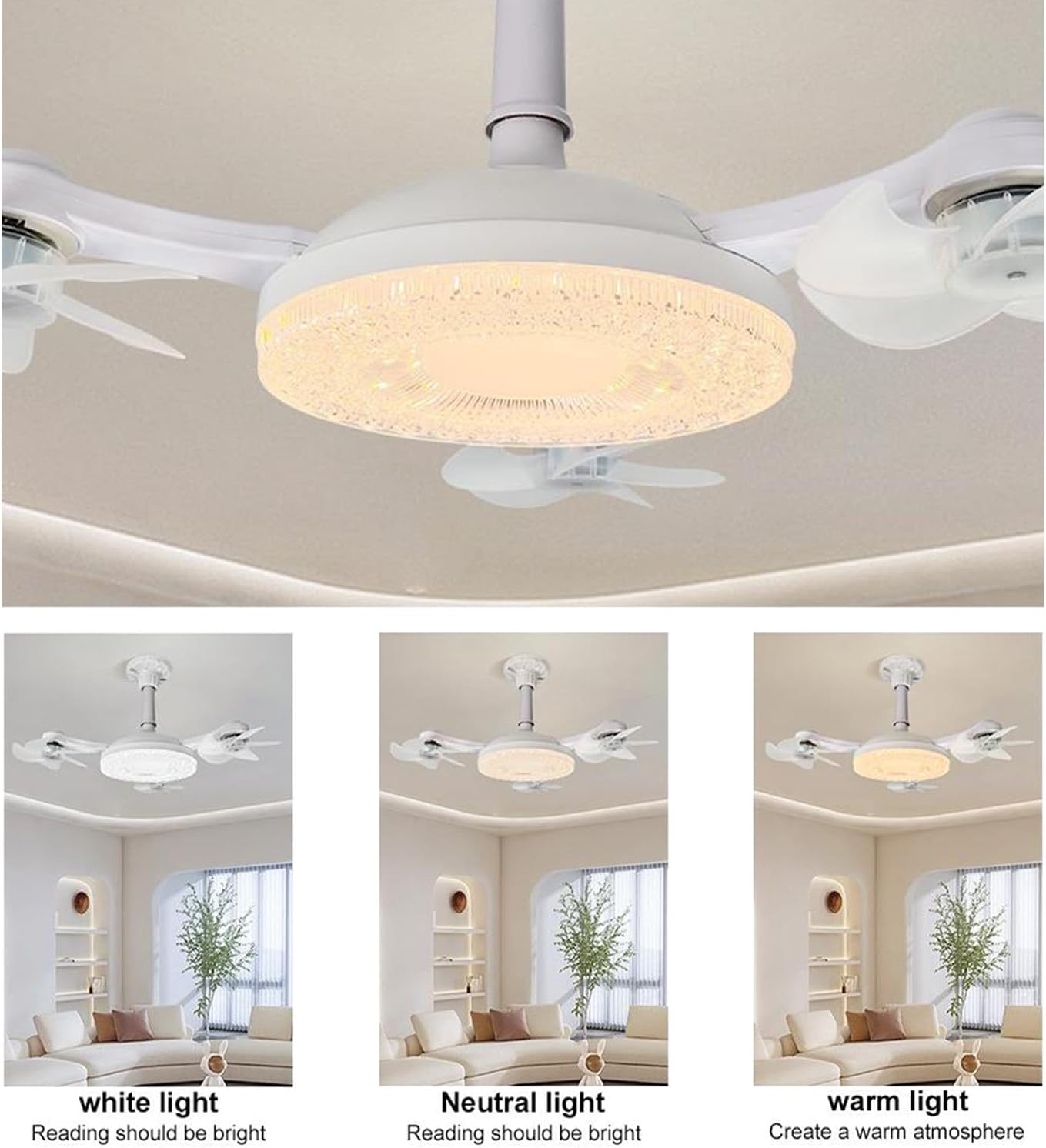 Socket Fan Light with Remote Control for E26/E27 Base, 3 Lighting Modes 3000K-6500K, Ideal for Small Rooms, Bedrooms, Garages & Dining Areas (Fan Light with 3 Blades)