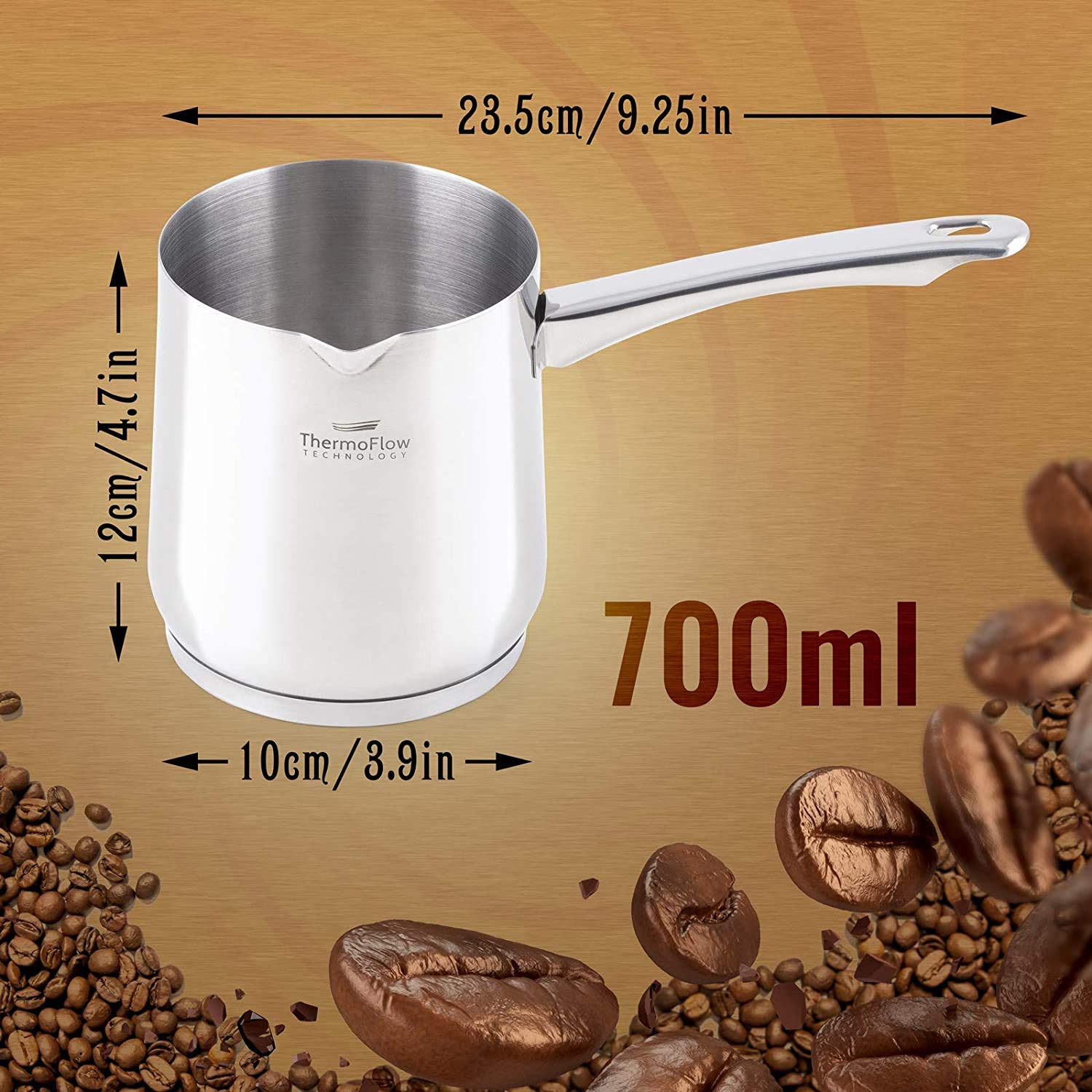 Rosmarino 2-teiliges Set aus Türkischer Kaffeekanne 700 ml und Milchkanne 1,5 l - Edelstahl-Kochgeschirr mit Hitzebeständigen Griffen - für Alle Herdarten Geeignet, 2er-Set