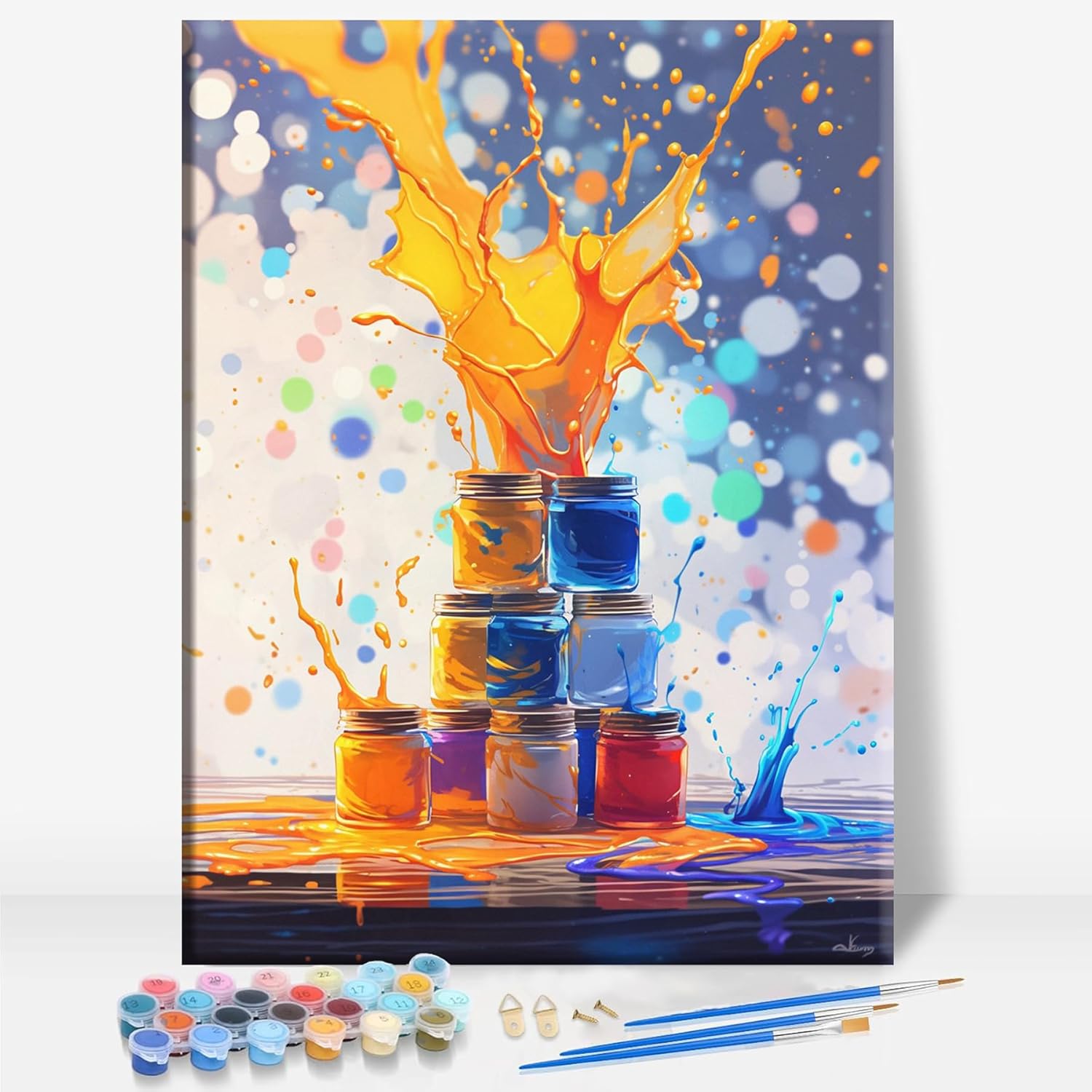 Aeontinity Gnomes Coffee Lover TIME Framed Canvas DIY Paint by Numbers Kit Bar Cafe Cave Home Room Wall Bathroom Porch Patio Decor Gift, 16 x 12 Inch