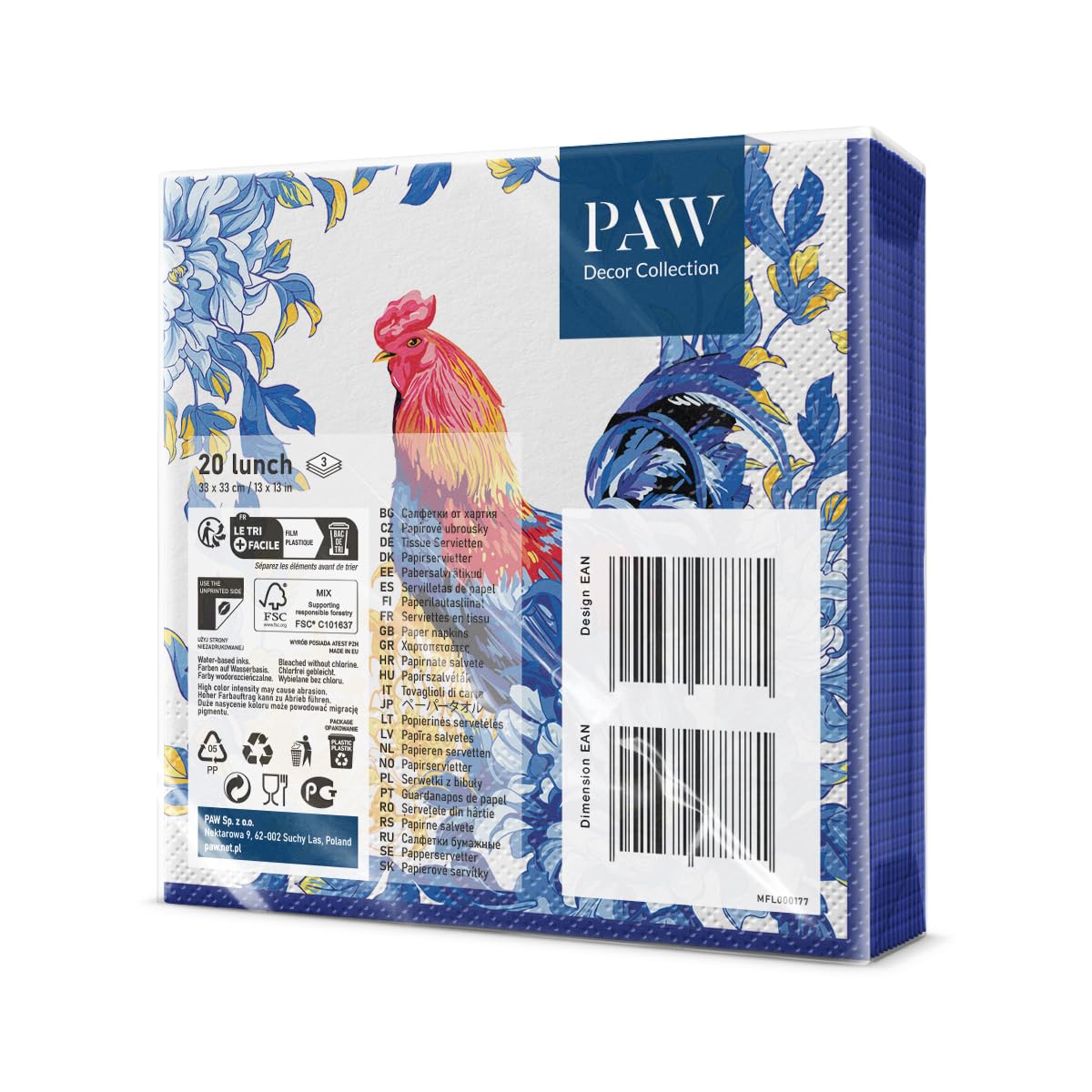 PAW - serwetki 3-warstwowe (33 x 33 cm) I 20 sztuk I idealne na urodziny, imprezy, wesela, komunię i uroczystości I papierowe serwetki Bunt - Hahn, Wielkanoc I Rustykalny poranek