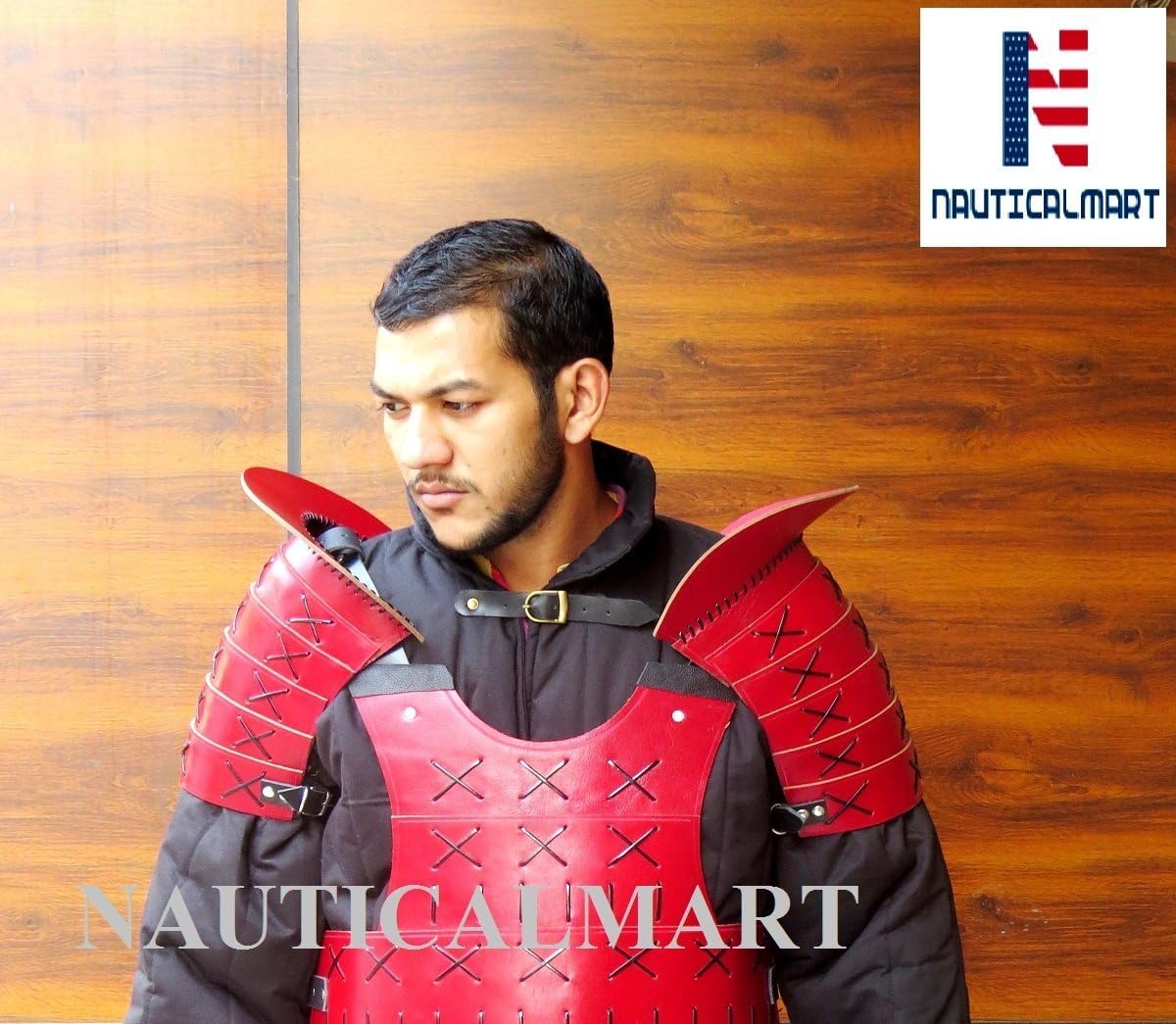 Leather Samurai Pauldron Medieval Armour - Red