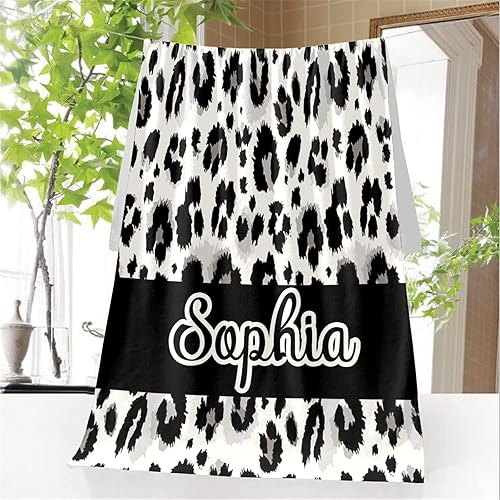 Miniatura 3 de Juego de 3 toallas personalizadas con estampado de leopardo negro con nombre (1 toalla de playa, 1 toalla de cara, 1 toalla de mano), juego de