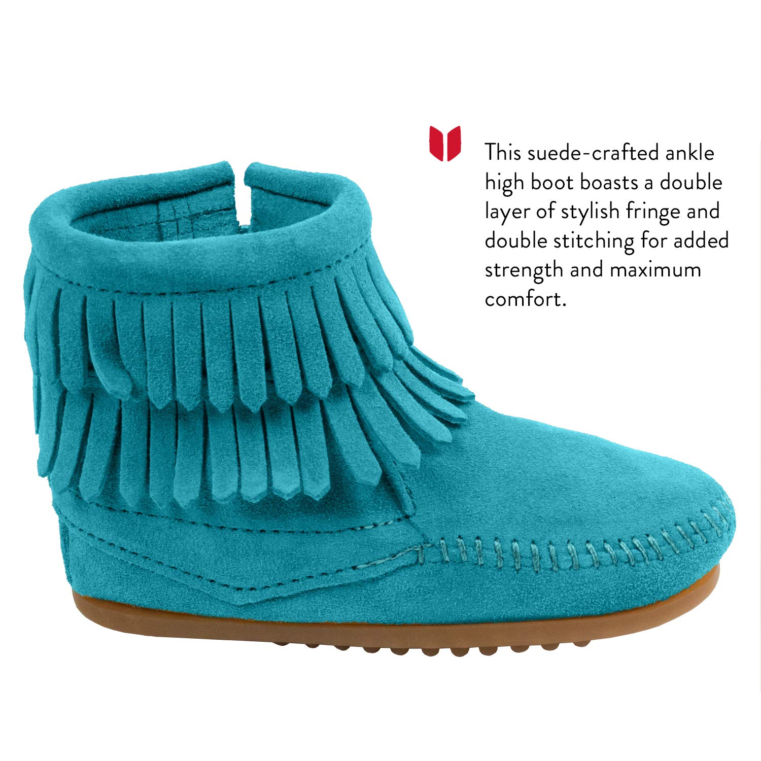 Minnetonka Double Fringe Side Zip Boot for Kids 11 M Turquoise