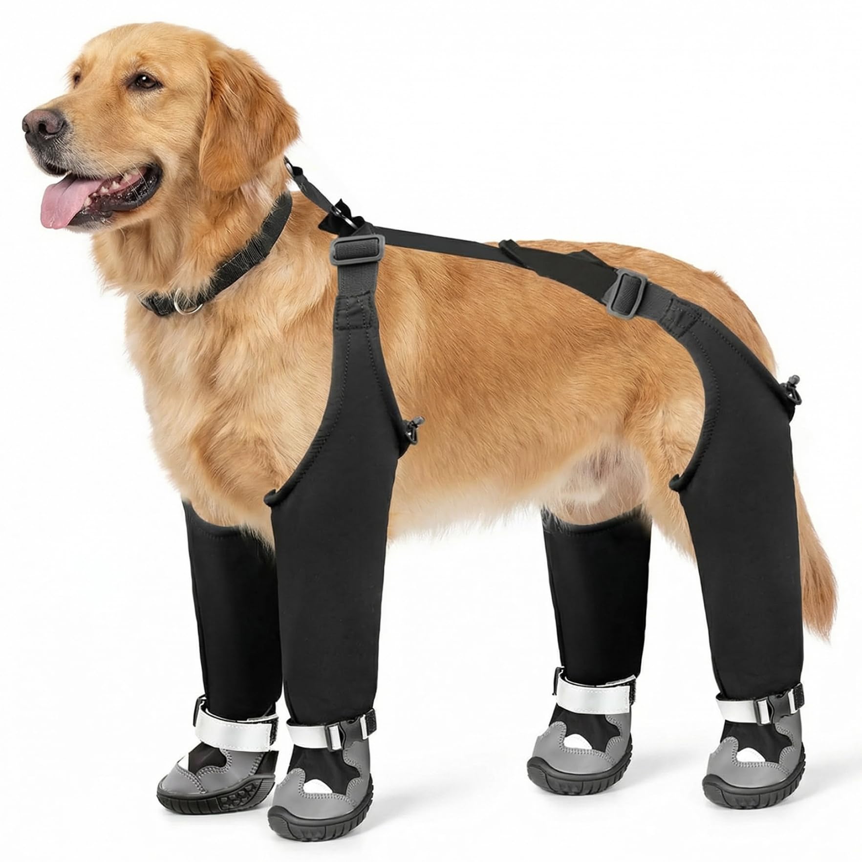 Bottes pour chien avec bretelles pour la marche en plein air et balades par temps de pluie