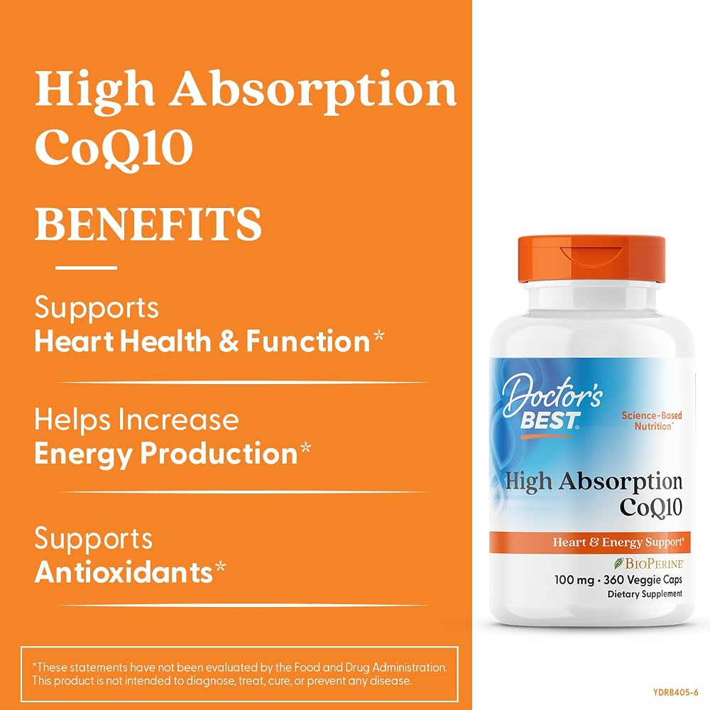 Doctors BEST High Absorption CoQ10, Heart & Energy Support, USP Verified, Naturally Fermented CoQ10, Non-GMO, Gluten Free, Soy Free, Vegan 360 Veggie Caps