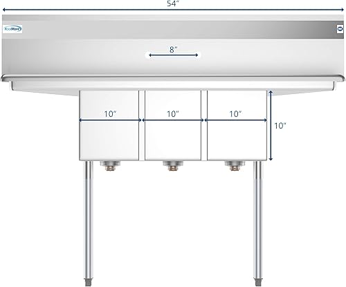 Vista 5 de KoolMore - SC101410-12B3 Fregadero de cocina comercial NSF de 3 compartimentos de acero inoxidable con escurridor derecho e izquierdo