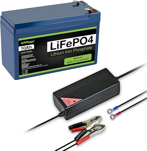 ExpertPower Paquete de batería y cargador - Cargador de 12 V 5 Abatería de litio de 12 V 10 Ah LiFePO4