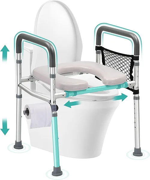 Jekruiet Raised Toilet Seat with Handles,Toilet Seat Risers for Seniors,Adjustable Height & Width,400 lbs Elevated Toilet Seat for Elderly, Handicap,Fit Any Toilet - Gray