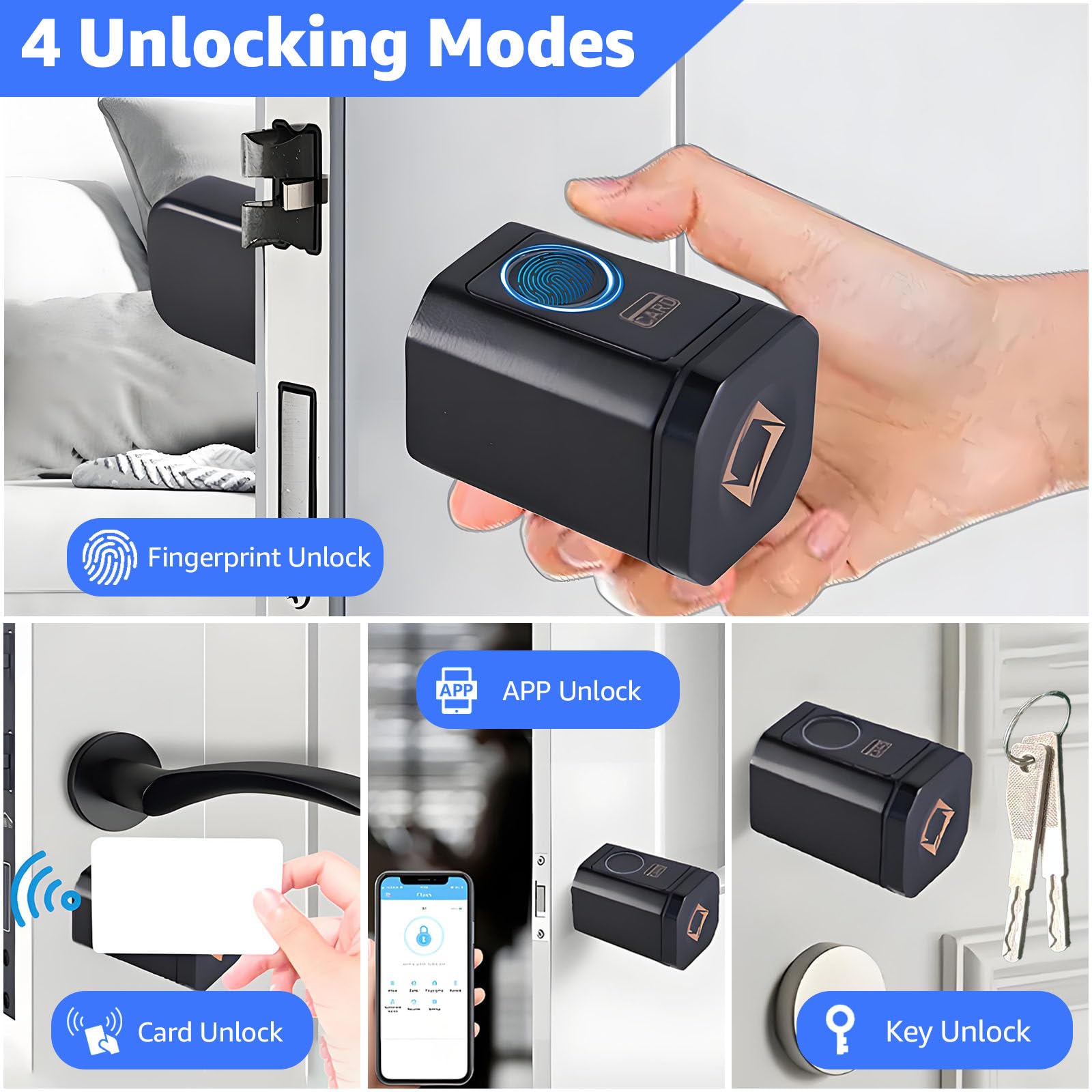 Billg Serrure Connectée, Serrure Biométrique avec Empreinte Digitale, App Bluetooth, 2 Carte et 2 Clés, Cylindre Connecté pour Portes de 60mm-100mm, Serrure Empreinte Digitale Alliage d’Aluminium