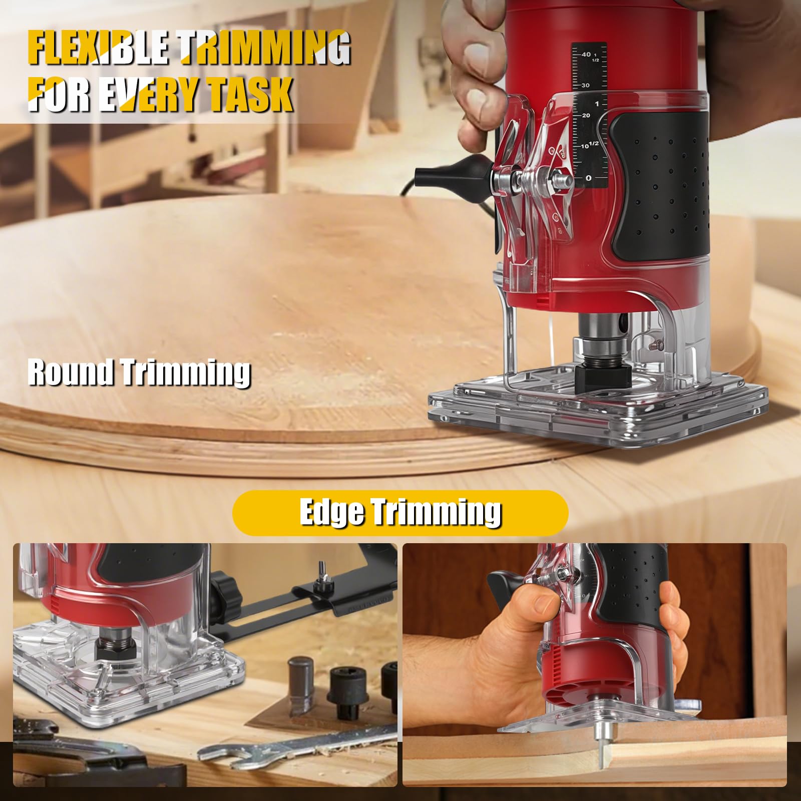 Router cordless compatibile con batteria Milwaukee M 18 V (senza batteria), decespugliatore per legno senza spazzole da 800 W con 10000-30000 giri/min a 5 velocità, guida dritta e 15 punte di
