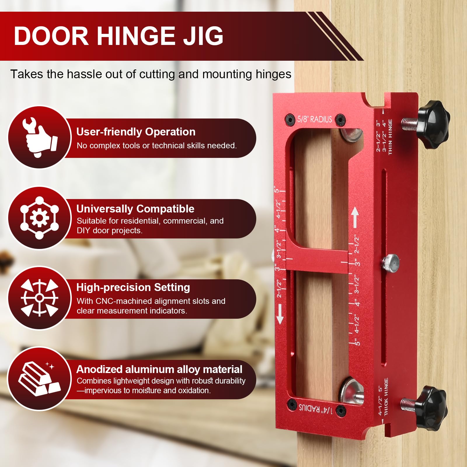 Idong Jig per cerniera per router, kit per cerniera regolabile per porte e armadi, modello router in lega di alluminio con posizionatore, strumento di installazione cerniere per lunghezza e spessori