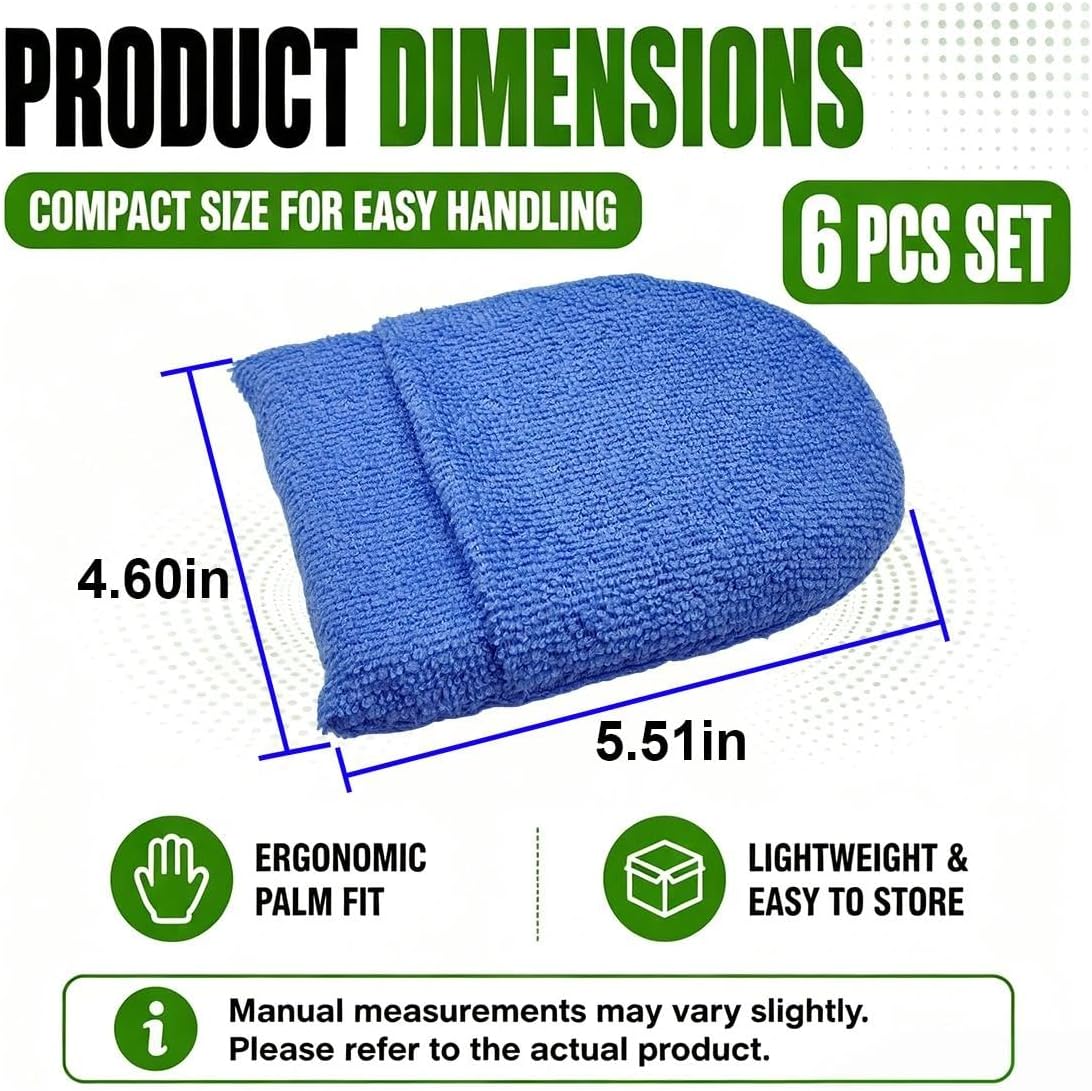 6PCS Wax Applicator Pads, 5 Inch Soft Microfiber Foam Pads with Finger Pocket, Washable Reusable Buffing Pad for Car Cleaning and Polishing (Blue)