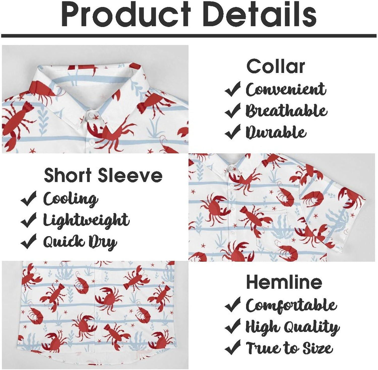Mens Cartoon Lobsters Shrimps Crab Hawaiian Shirt Casual Button Down Short Sleeve Tropical Beach Holiday Aloha Party Shirt for Men Funny XL - Image 6