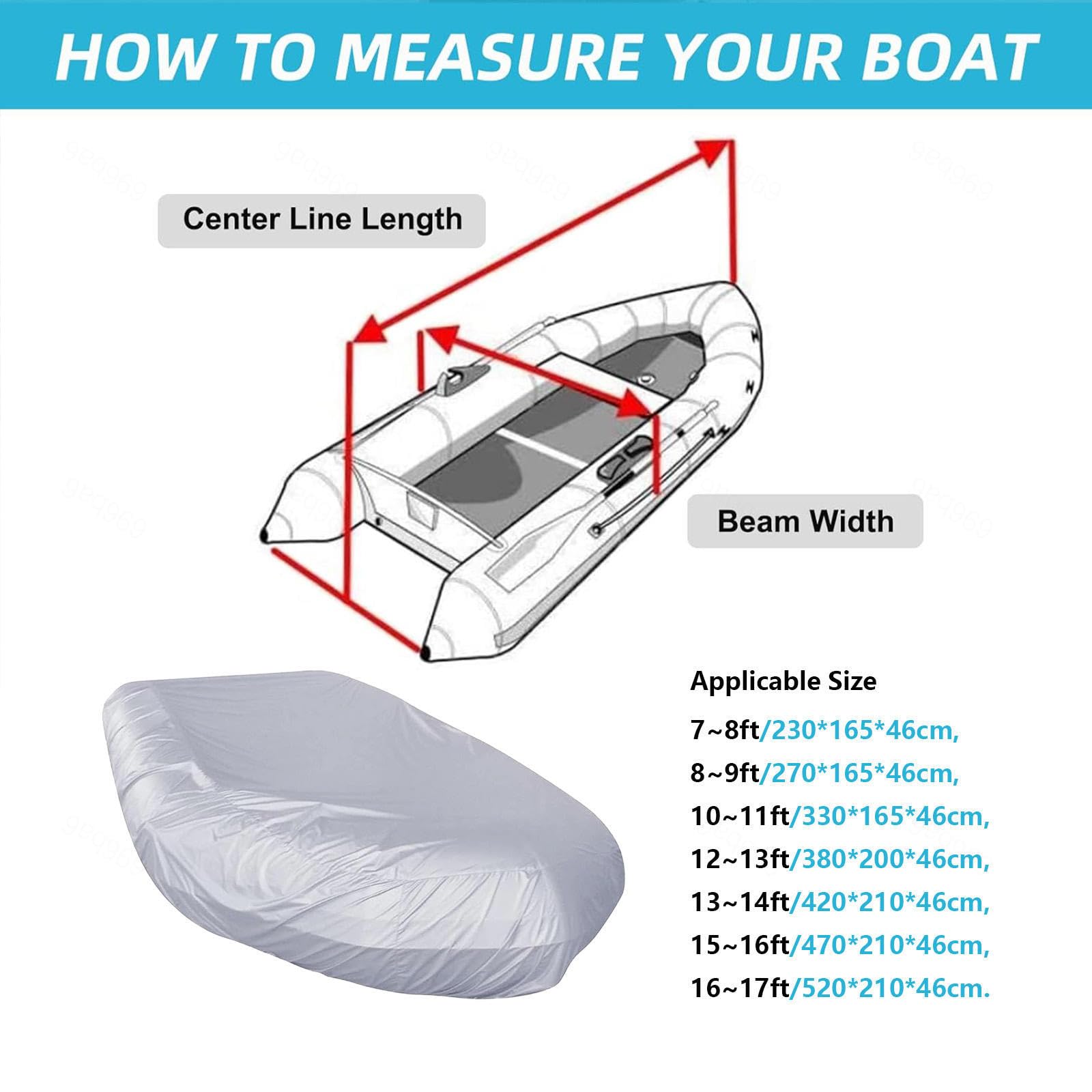 Copri Consolle Gommone 7 Dimensioni Coperture per Barche Anti-UV Impermeabile Coperture per Barche a Remi per Piccoli Gommoni E Gommoni Rigidi,470 * 210 * 46cm