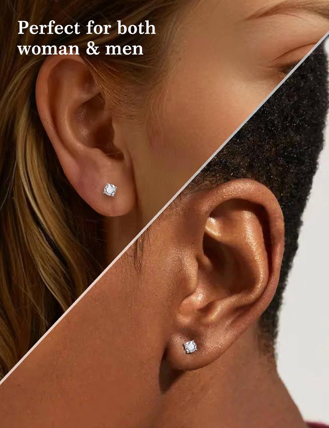 Moissanite Stud Earrings for Women, 925 Sterling Silver Hypoallergenic 18K White Gold Plating Earrings Engagement Gifts for Men (0.6-4ct) - Image 4