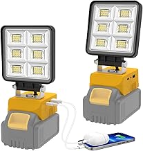 2 x Rechargeable Led Floodlight, Trail Light for Dewalt 18V Battery, 2 Modes 6000K Portable Construction Light with Type C and USB for Construction Site, Garage, Camping, Fishing,