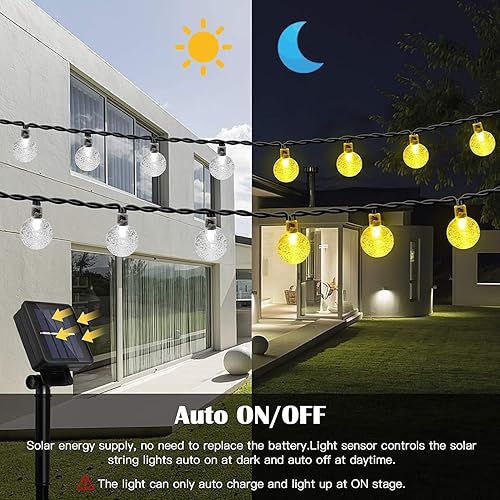 Miniatura 2 de Guirnalda de luces solares impermeables para exteriores, 50 LED de 23 pies, luces de globo de cristal con 8 modos de iluminación, luces de patio