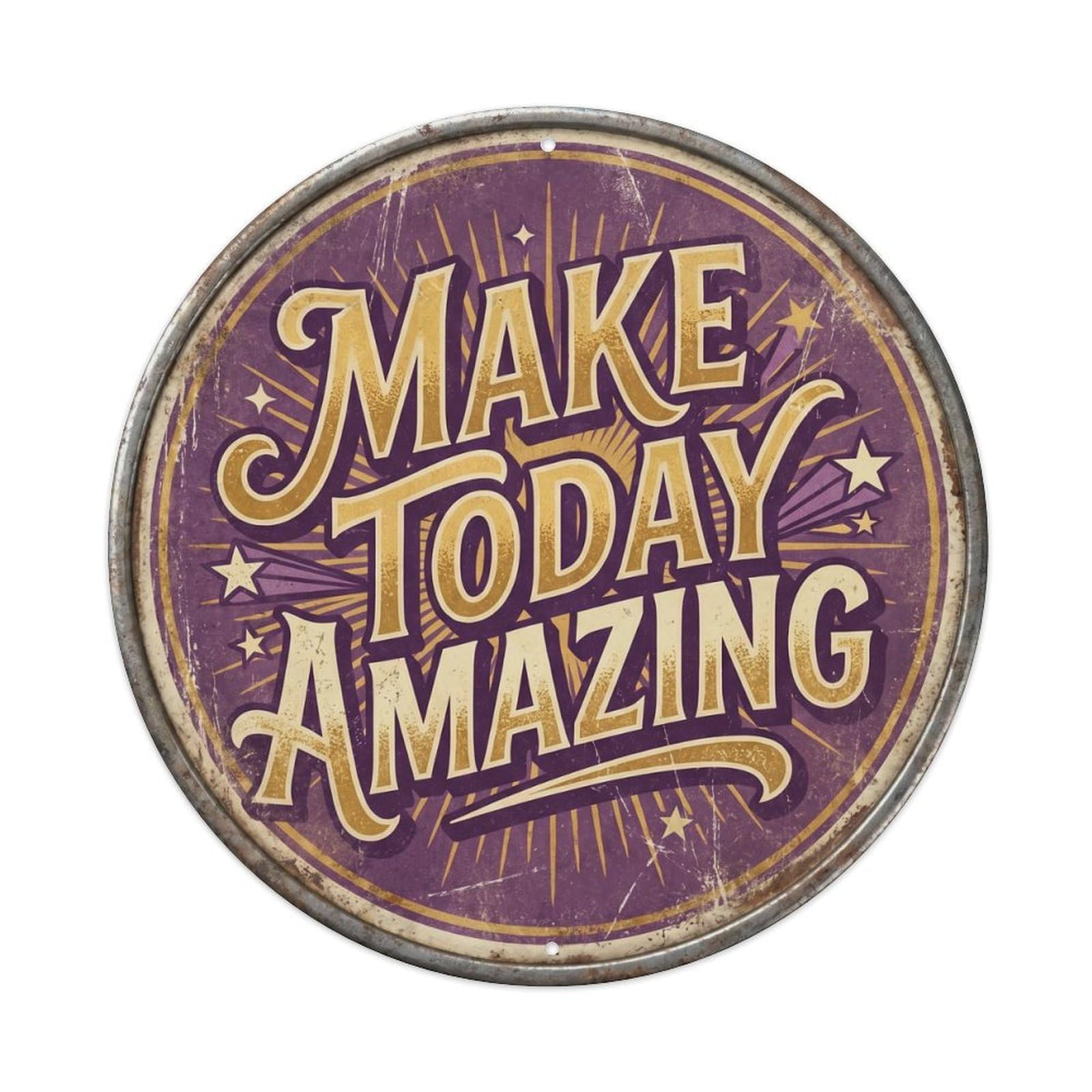 Cmhok Vintage Style Make Today Amazing Classic Bedroom Accessory Retro Slogans Metal Tin Sign Plaque Wall Decor For Cafe, Club, Garden Round Metal Poster 8X8inch