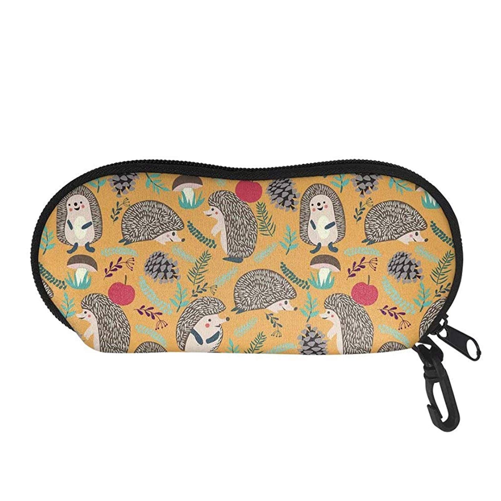 SEANATIVE Crushproof Zipper Eyeglass Box Hedgehog Pattern Carabiner Sunglasses Pouch Organizer Reading Glasses Swimming Glasses Protective