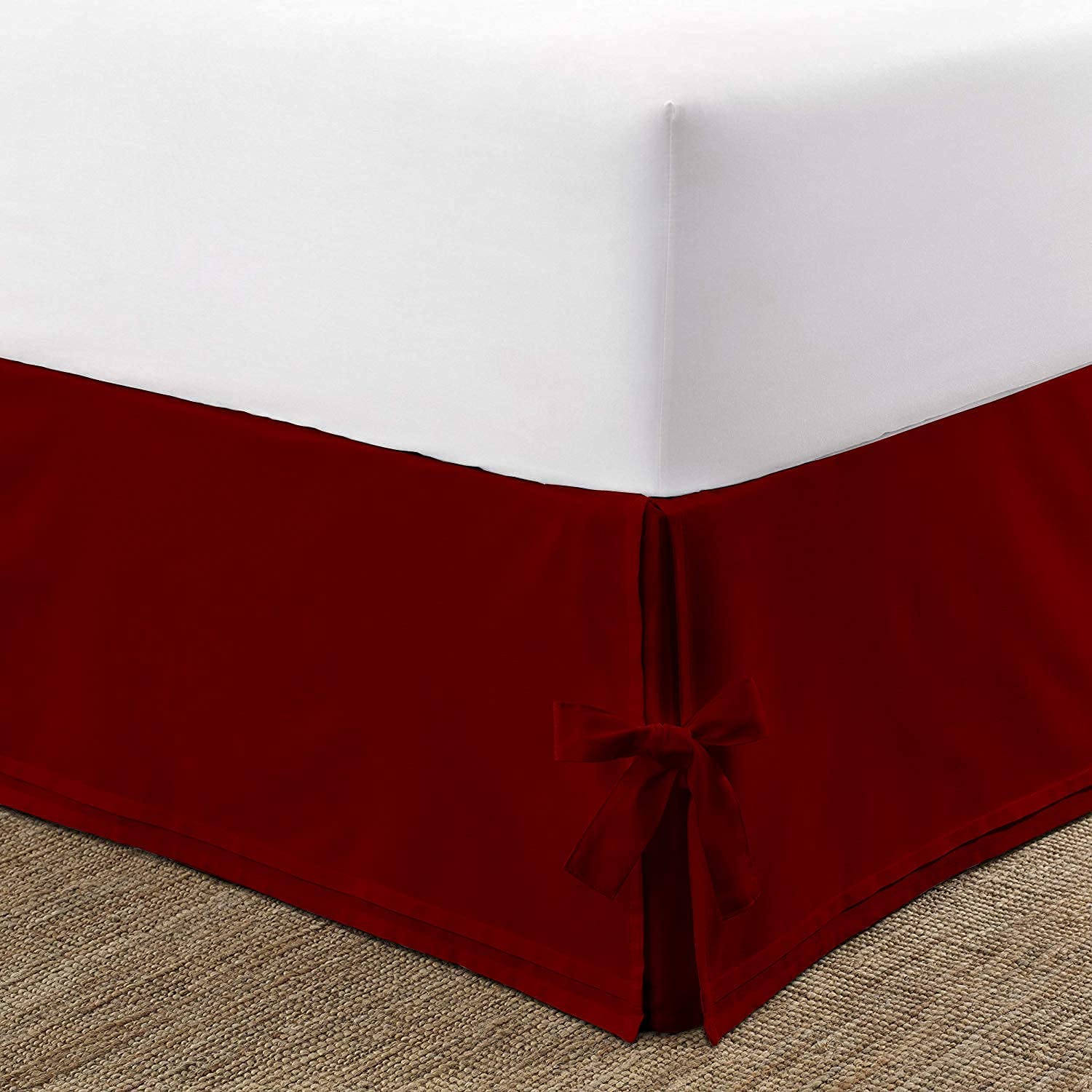 SunnyHome 100% Natural Cotton 800 Thread Count Split Corner Tie Bed Skirt Full Size (54inch x 75inch) 1-Pcs 21 Inch Drop Length -Easy Fit & Fade Resistant, Burgundy Solid (QASW-VBFG-LKIJ-G139)