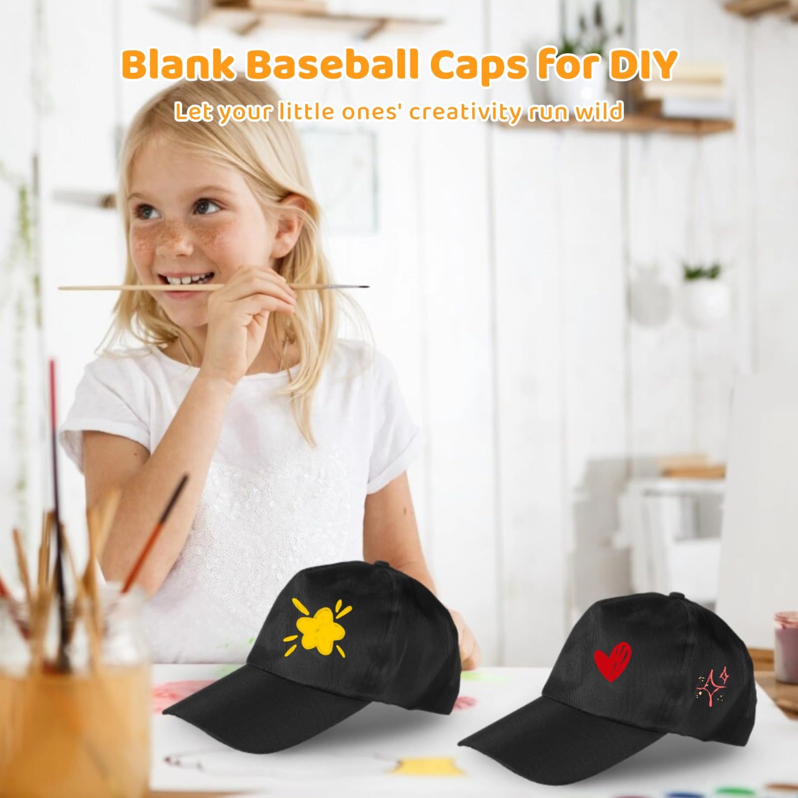 30 cappellini da baseball fai da te, in poliestere, regolabili, neri, per bambini, sport all'aria aperta, per campeggio, eventi di gruppo, progetti artigianali