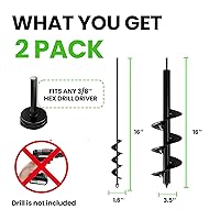 Vista 2 de K-Brands Broca barrenadora para plantar, juego de 1.6 x 16 pulgadas y 3.5 x 16 pulgadas, perfora en espiral, para plantar bulbos, plantas de cama