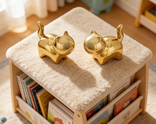 Miniatura 6 de Estatua pequeña de gato 2 unidades de 3 pulgadas con acento dorado brillante lindo regalo de gatito, para hogar, oficina, estante de escritorio,