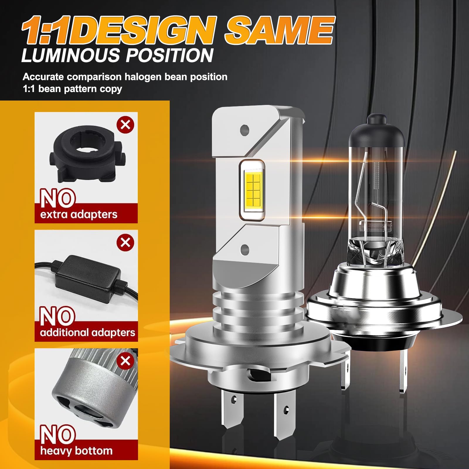 OVVOFPP Lampadina LED H7+H1,36000 LM,6500 K,luce bianca,Plug and Play | Kit conversione per lampadina alogena,riproduzione fedele 1:1,durata vita oltre 60000 ore, IP68,compatibile CANbus