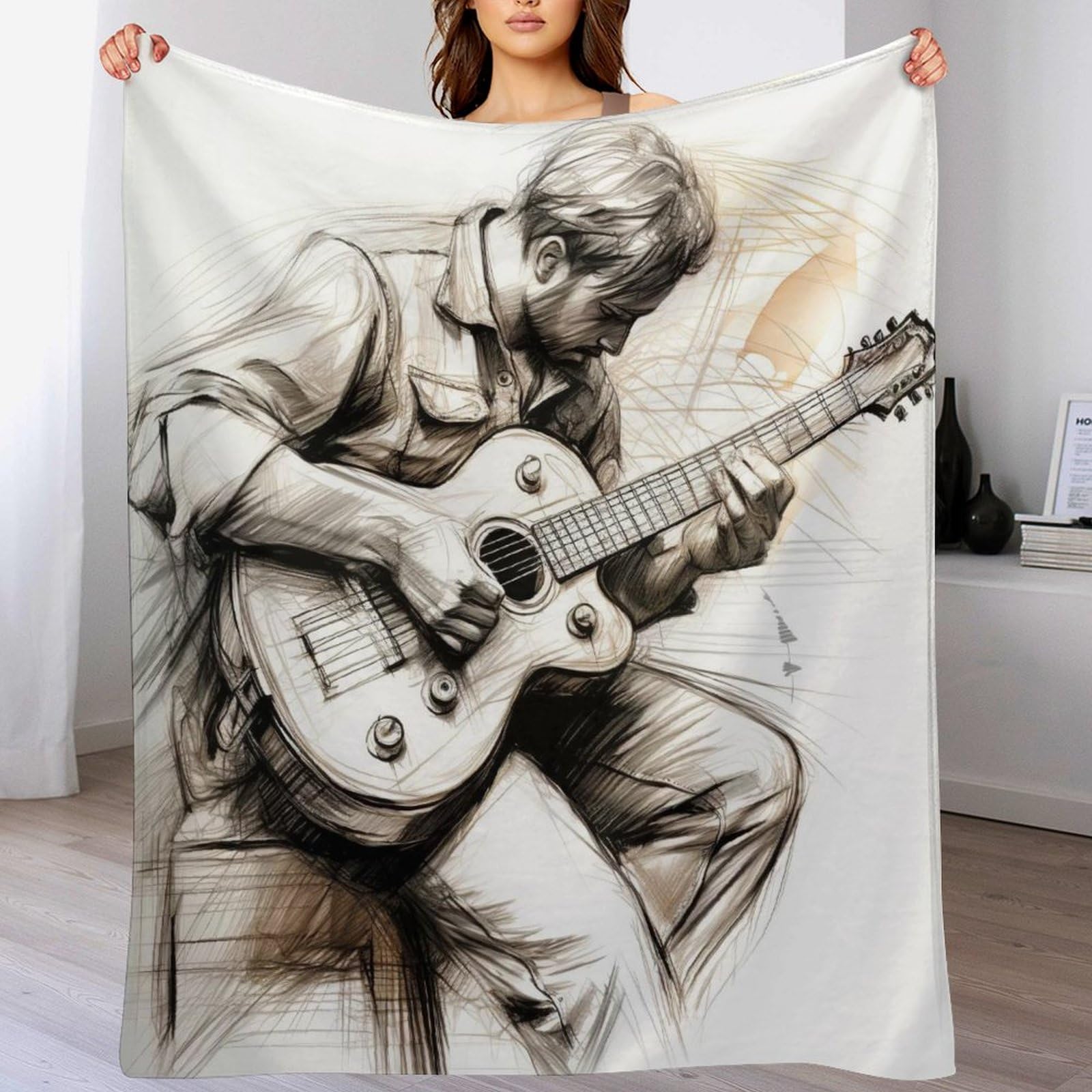 Couverture canapé flanelle douce et chaude motif guitares 140x180