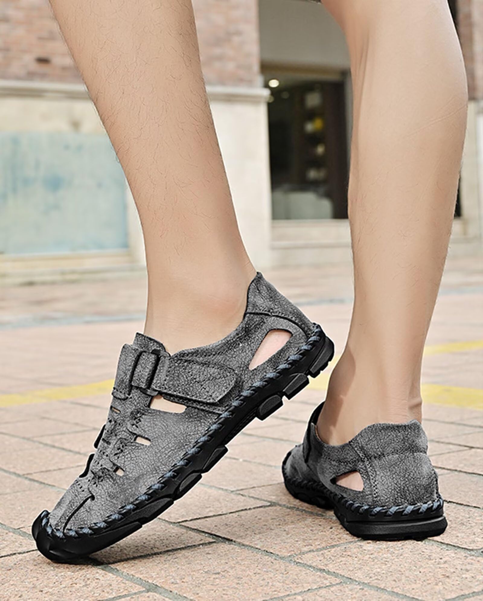 Rivccku Sandalias Deportivas Hombres Verano Exterior Senderismo Zapatos Trekking Casual Zapatos de Montaña Cuero Sandalias de Playa