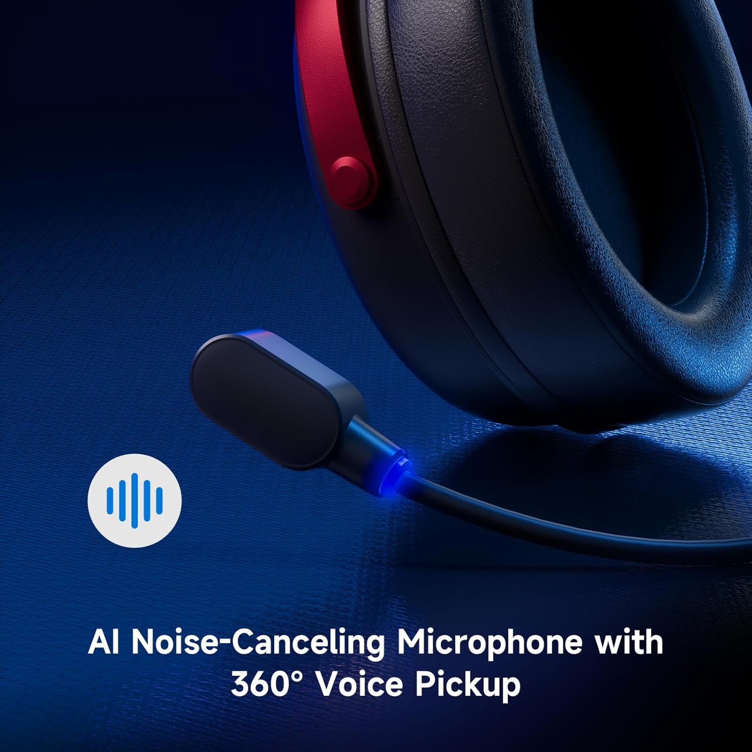 Close-up of the MCHOSE V9 PRO microphone with an AI noise-canceling icon.