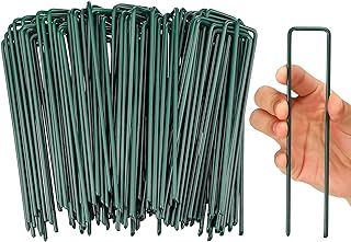 Therwen 6 Inch Turf Stakes for Artificial Grass Green Landscape Staples Bulk Galvanized Heavy Duty Garden Stake U Type Artificial Turf Stake Ground Anchor for Artificial Grass(Green, 200 Pcs)