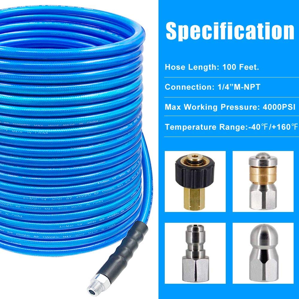 AgiiMan Pressure Washer Sewer Jetter Kit 4000 PSI 1/4 inch NPT, Hydro
