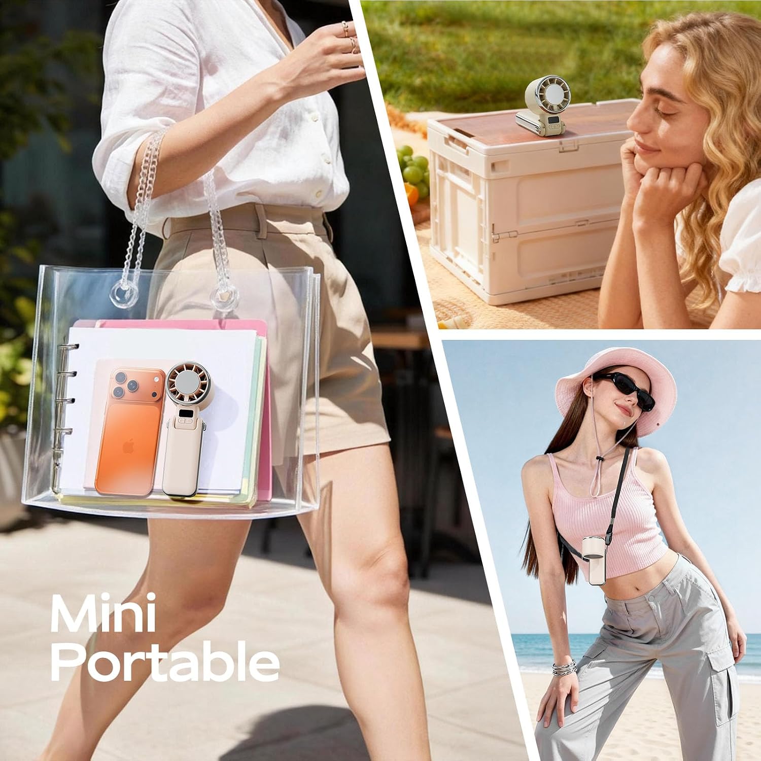 SHEWIND Portable Handheld Fan with Ice Cooling - 5 Gear High Speed Personal Turbo Fan Rechargeable, Up to 11 Hrs, Mini Hand Fans for Travel Essentials, Beach Vacation, Gifts for Women, Men (Cream)