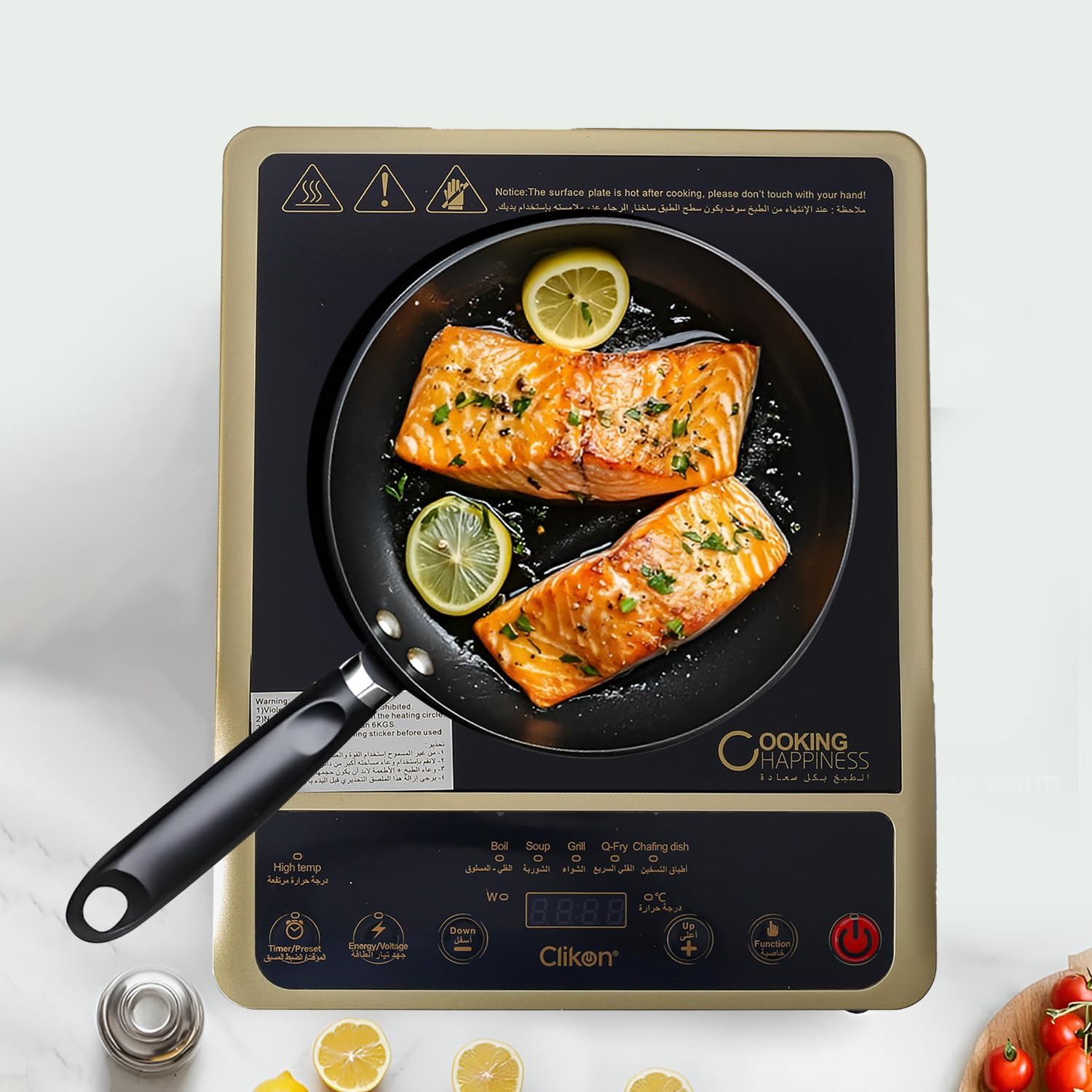 Infrared Cooker, High Tempered Crystallite Panel with Touch Control, Digital Display, Zero Radiation, Suitable For All Utensils, Multiple Power & Temperature Setting (Black and Gold)