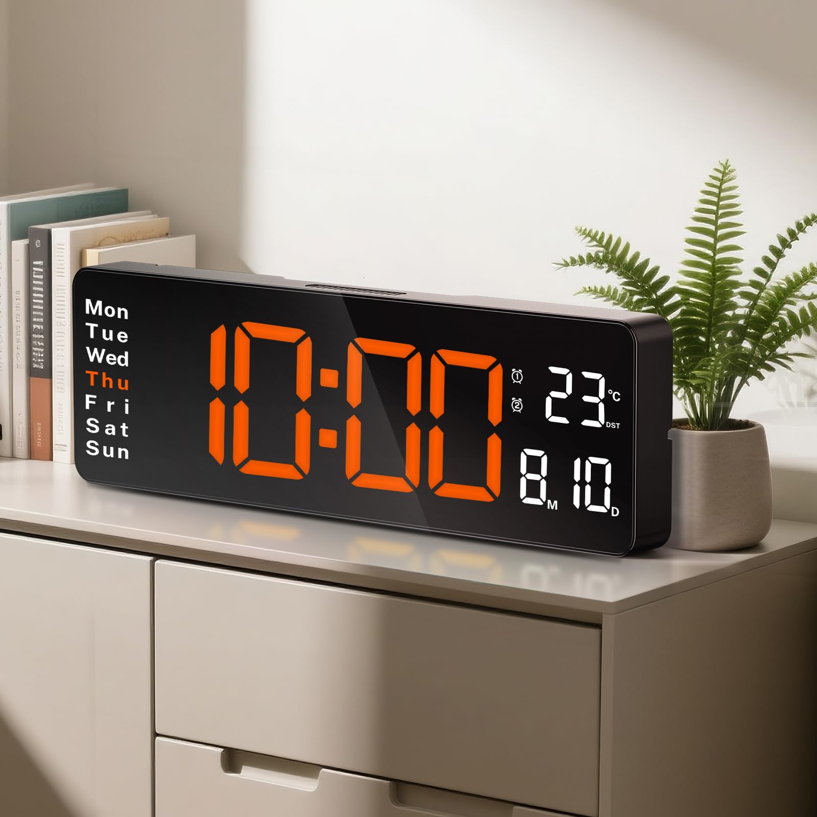16" Large Digital Wall Clock with Remote Control, Large Display LED Clock for Classroom, Bedroom, Living Room, Gym, Office, Garage with Date, Week, Alarm, Temp, Night Light
