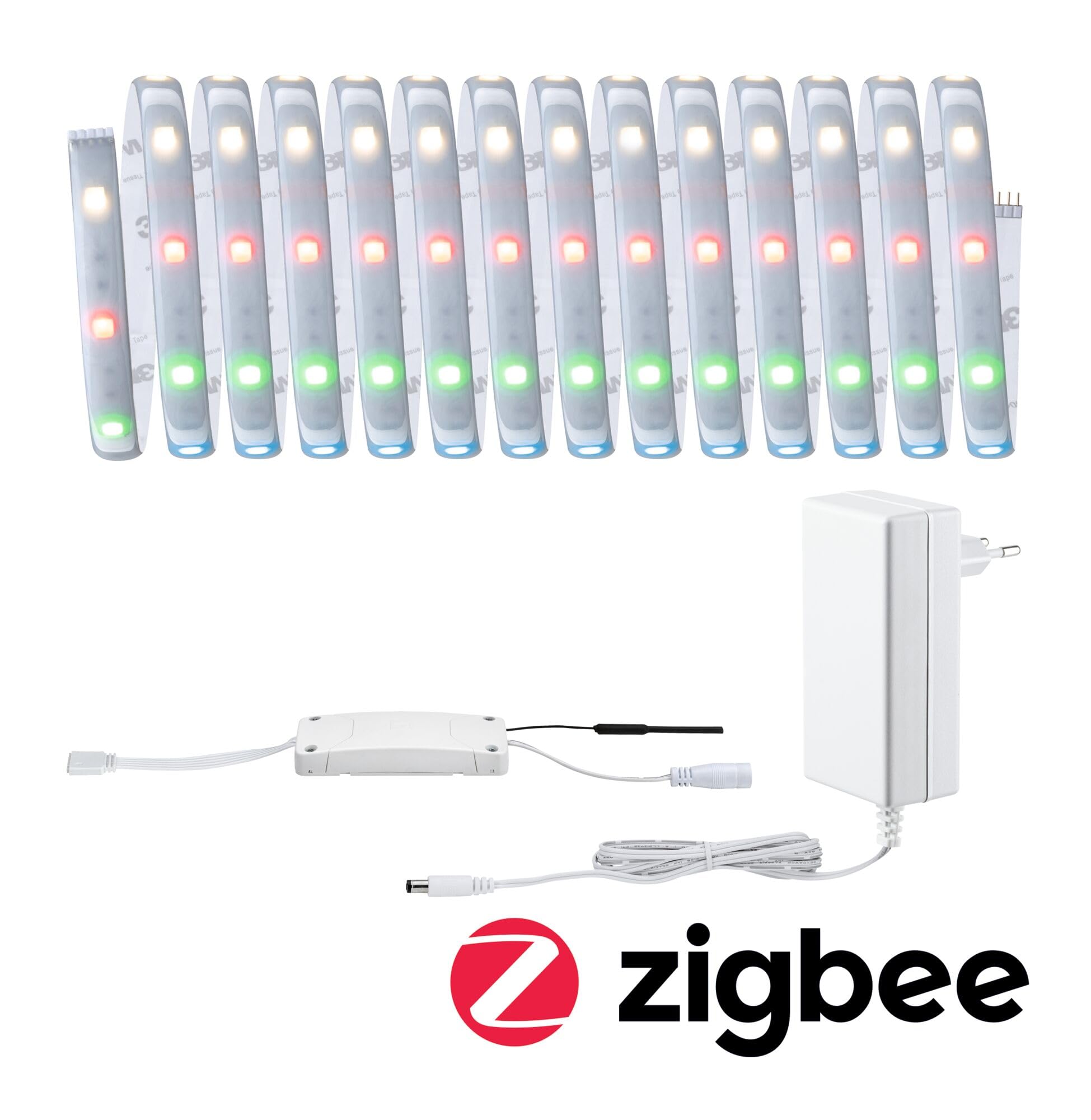 Paulmann 78867 LED Stripe MaxLED 250 Basisset Smart Home Zigbee 5m IP44 22W 1000lm 30LEDs/m RGBW+ 36VA dimmbar Silber Kunststoff