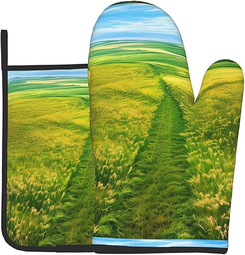 Grassland Paths Insulated Mitts and Pot Holders Set of Two for Kitchen Baking Cooking Grilling Christmas Housewarming Gift