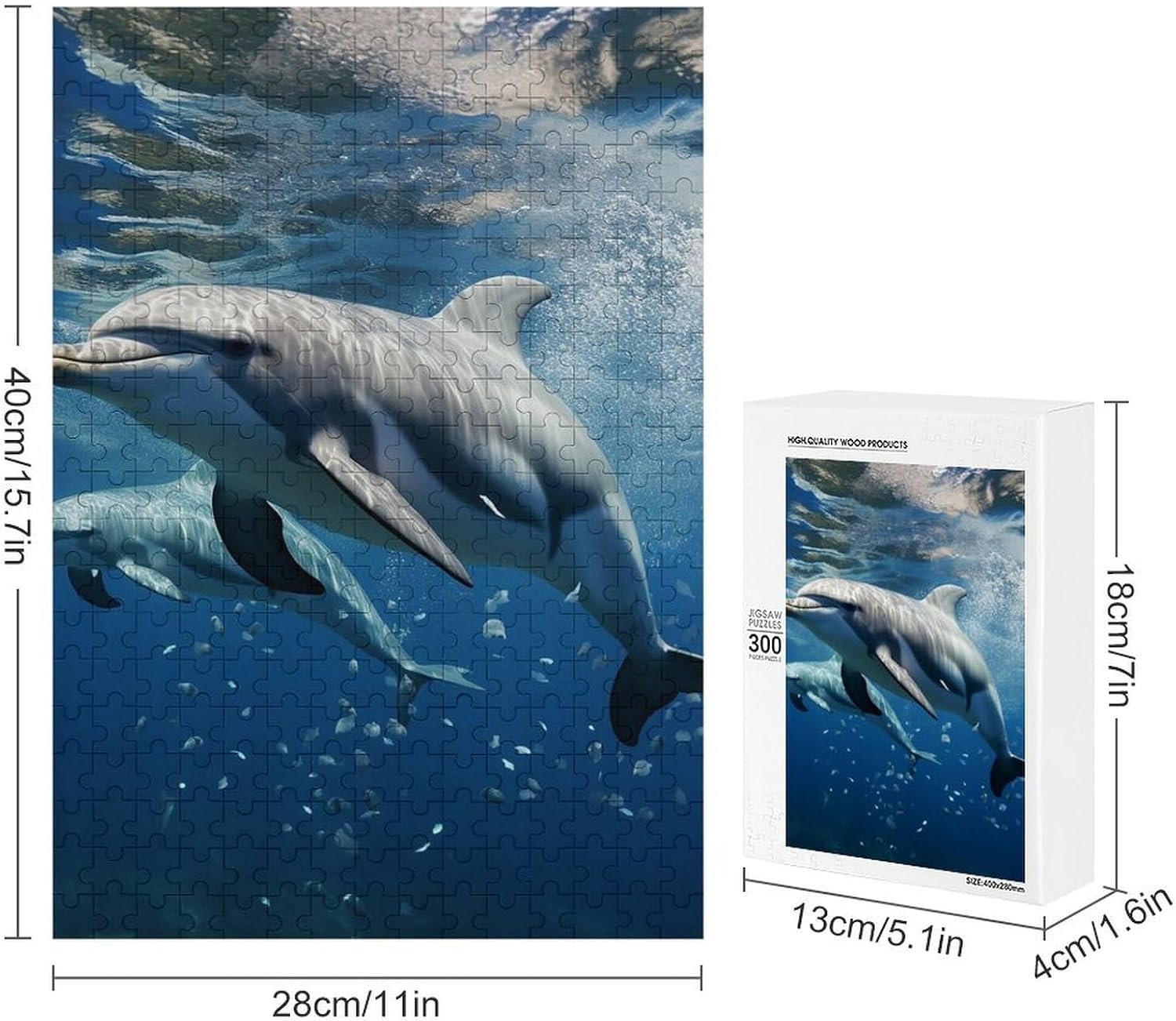 Cute Dolphins Wooden Puzzle for Adults, Beginner Jigsaw Puzzles image 2
