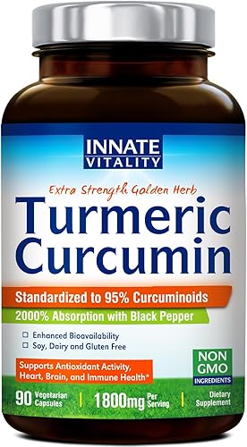 Innate Vitality Curcumina de cúrcuma, 1800 mg por porción, suplemento de curcumina de cúrcuma, 95% curcuminoides, absorción avanzada con pimienta