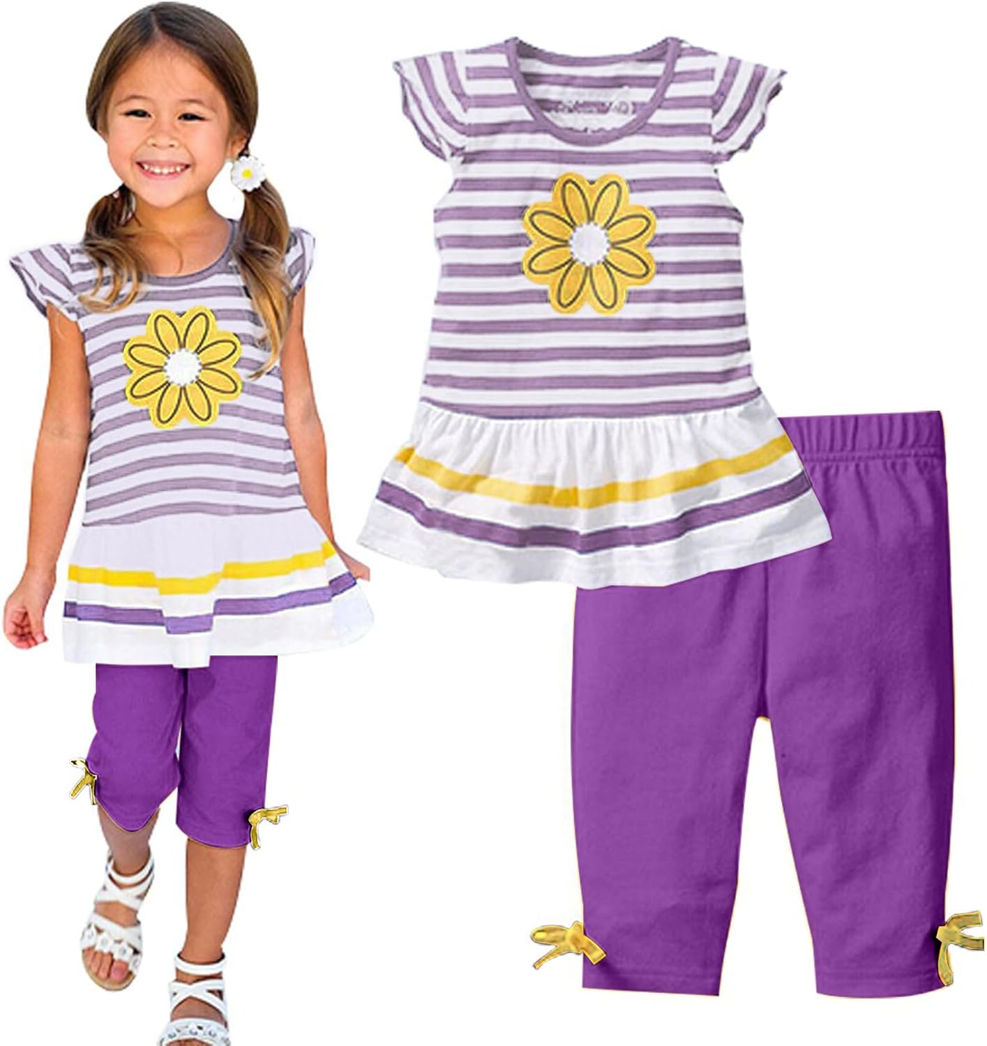 LUKYCILD Baby Girls Summer Clothes Casual Clothing Suit Short Sleeve Striped T-Shirt +Pants