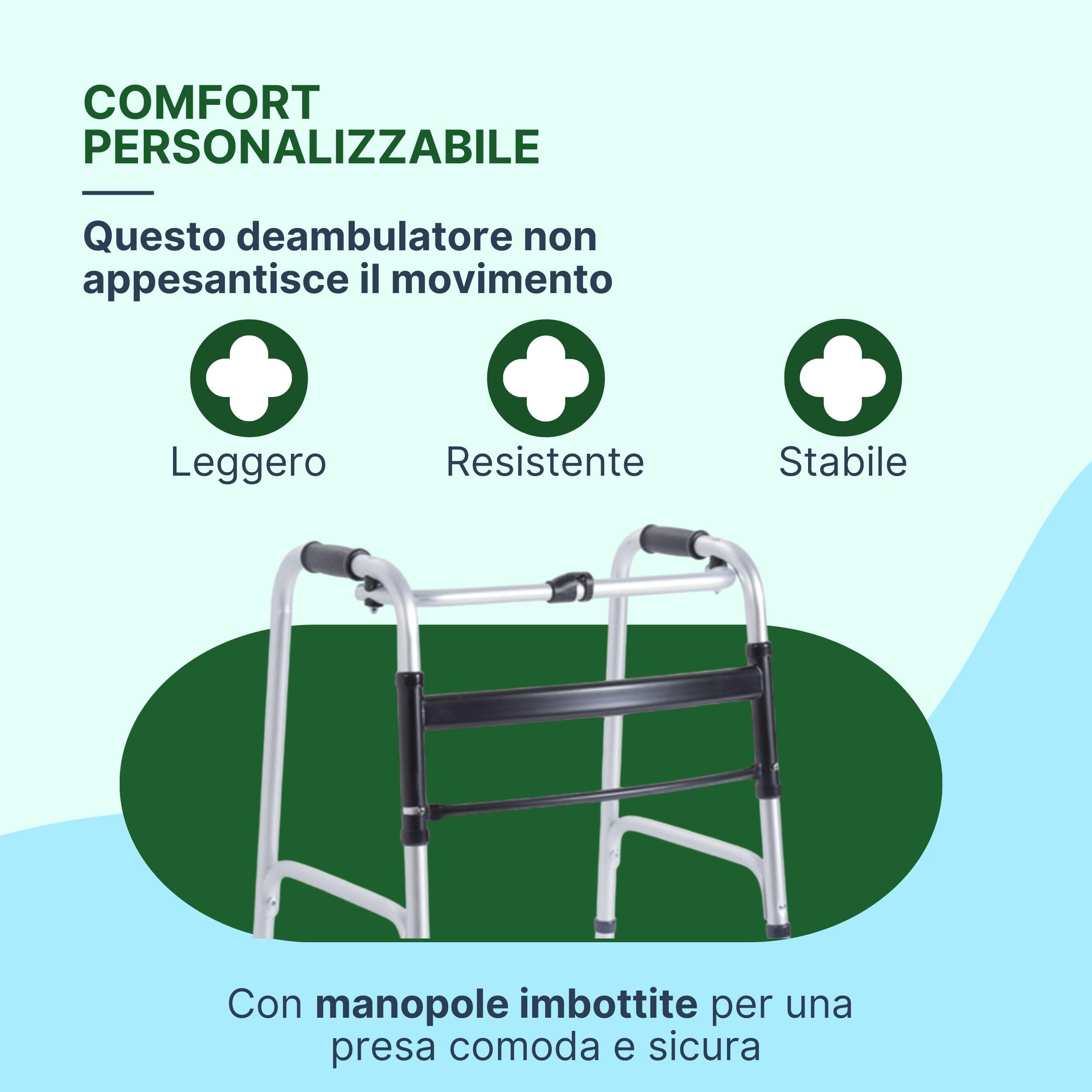 Deambulatore per Anziani 2 Ruote con Rotazione Frizionata e 2 Piroettanti - Girello per Anziani con Freno Autobloccante - Pieghevole
