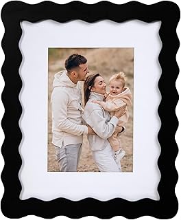 8x10 Cute Picture Frame, Wavy Curved Photo Frame with 5x7 Mat and Real Glass,