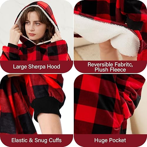 Vista 114 de LetsFunny Manta con capucha, manta de forro polar Sherpa de gran tamaño, súper suave, cálida y acogedora con bolsillo gigante, para mujeres, Aguacate