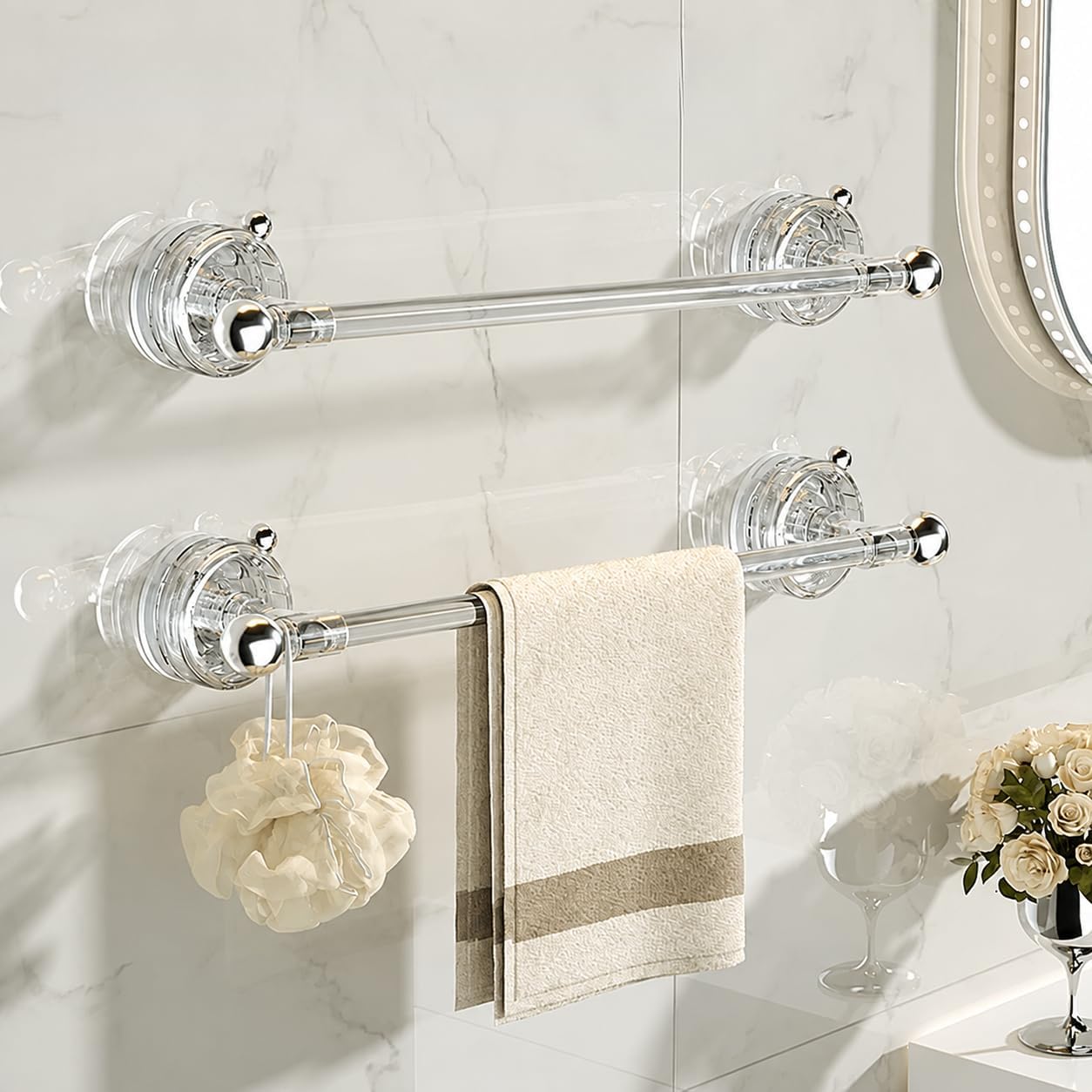 2 Pack 16" Clear Suction Cup Towel Bar,No‑Drill Kitchen Towel bar