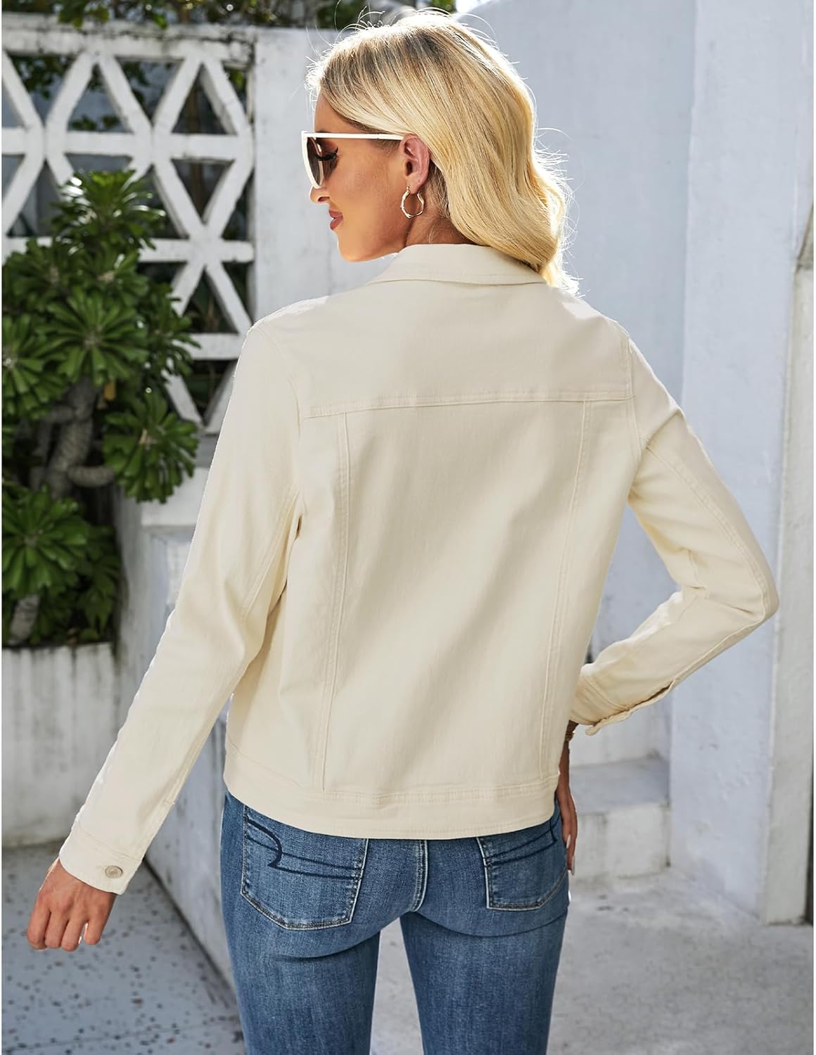 luvamia Women's Basic Button Down Stretch Fitted Long Sleeves Denim Jean Jacket - Image 2