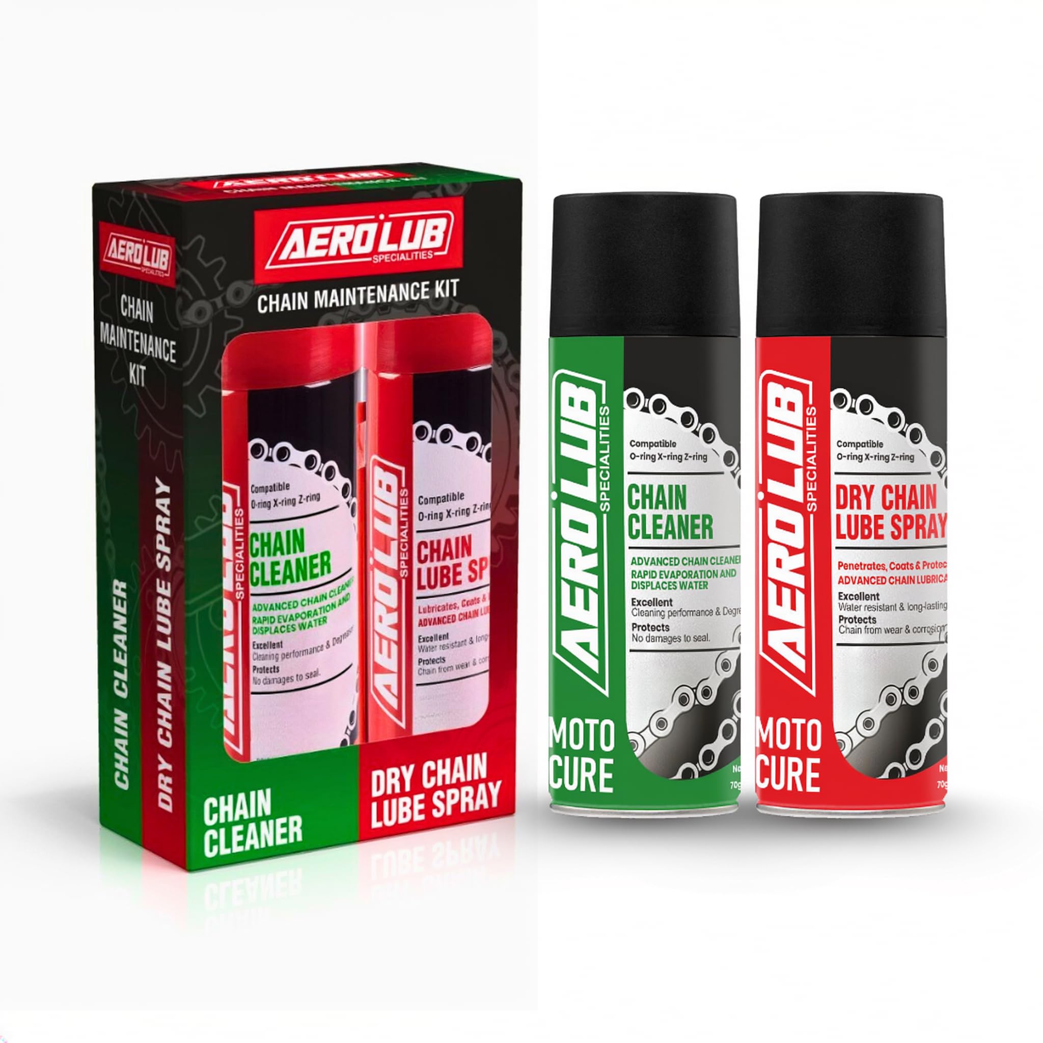 AEROLUB Chain Maintenance Kit | Chain Cleaner 145ML & Chain Lube Spray 155ML for Bikes Protects from Wear & Corrosion | Smooth & Long-Lasting Lubrication for All Chain Types-image-20